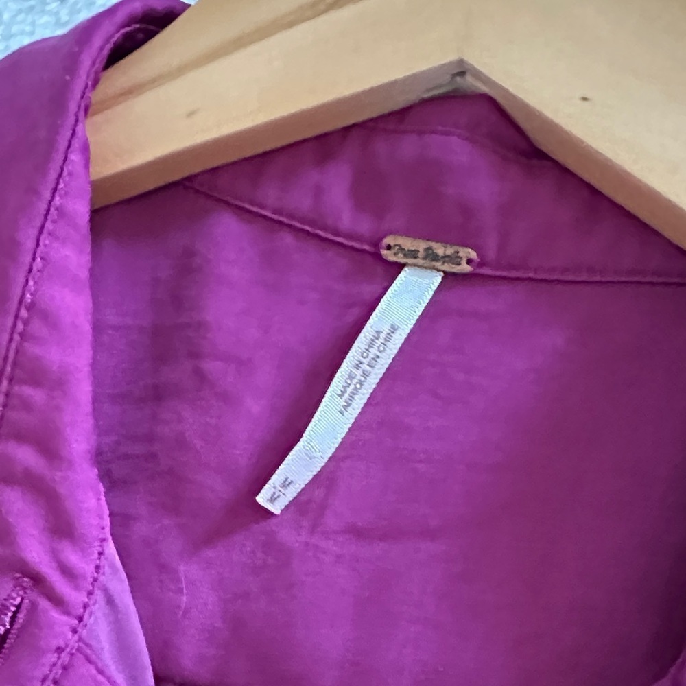 Free People Sheer Magenta Button-Up Blouse - Picture 9 of 11